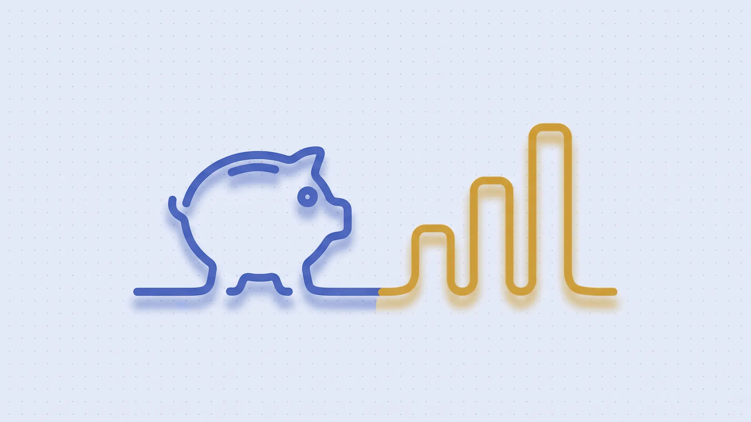 Neon line illustration: a piggy bank connected to a rising bar chart