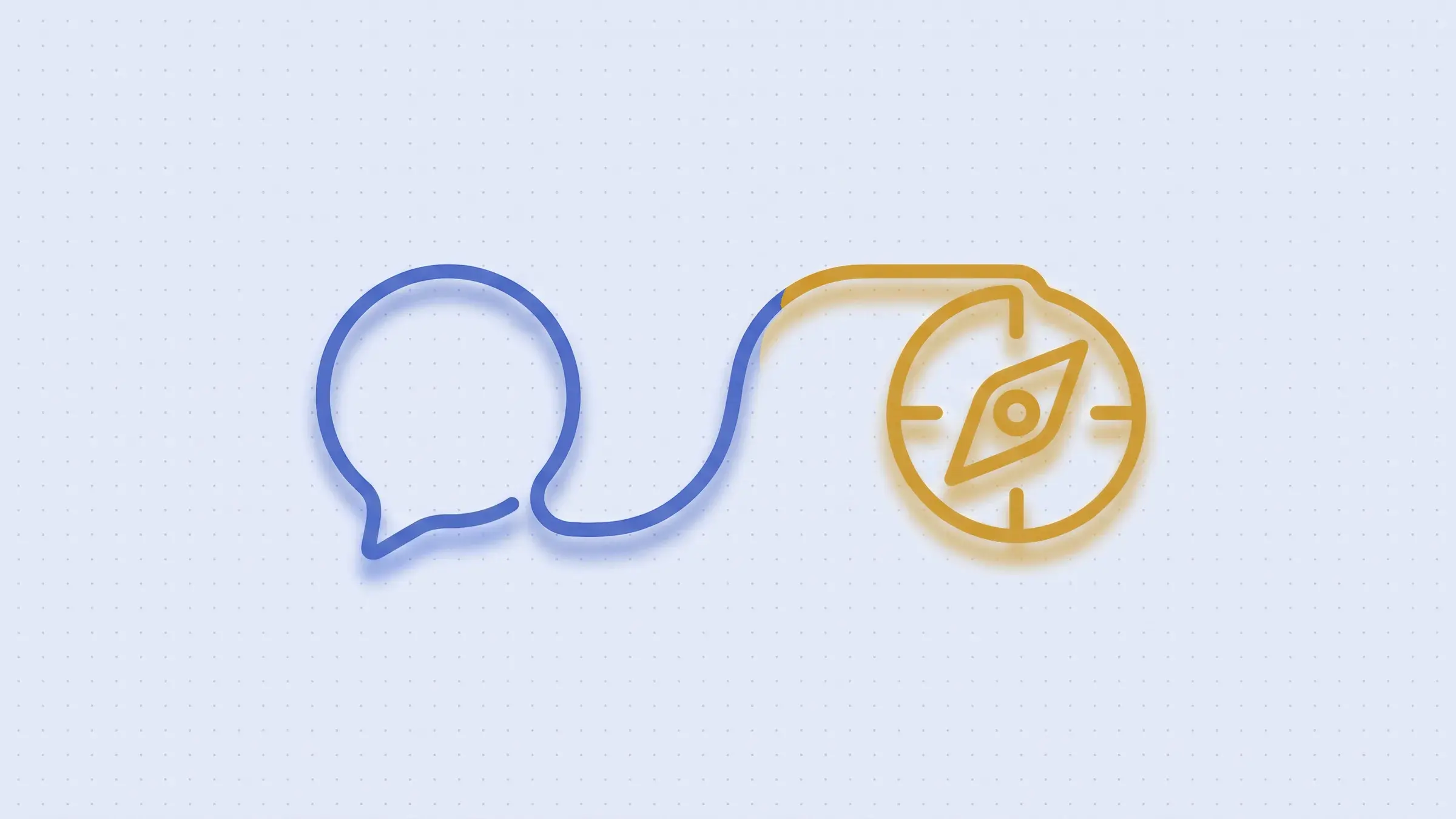 Neon line illustration: a speech bubble connected to a compass
