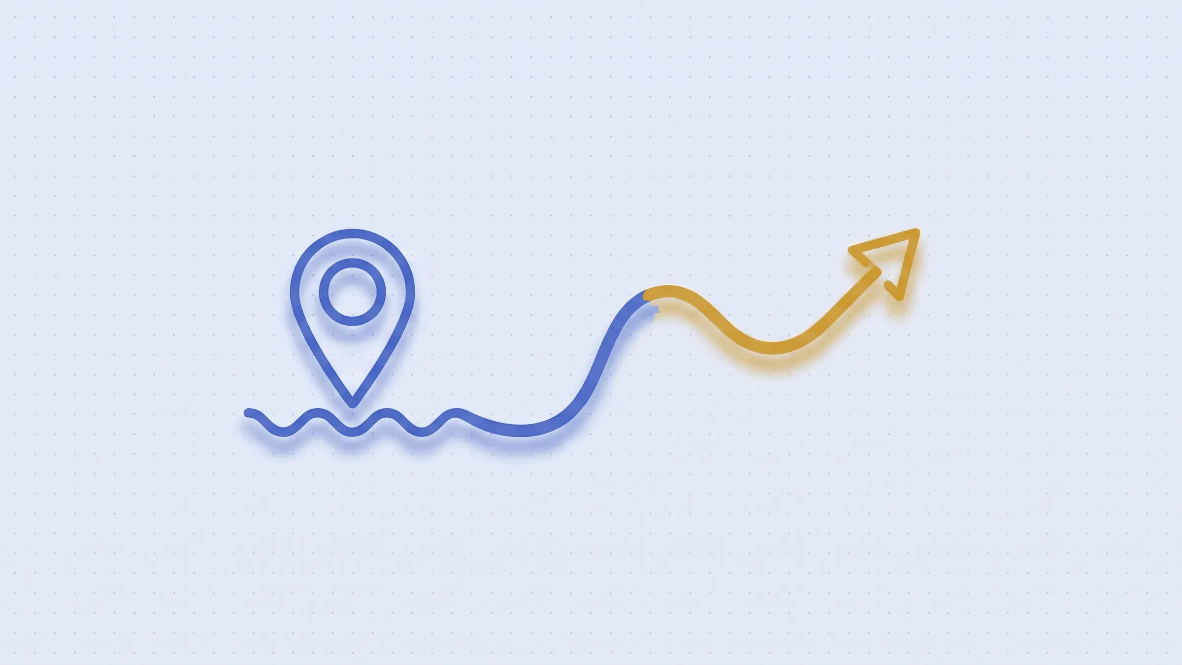 Neon line illustration: a map pin above the river Thames connected to a rising arrow