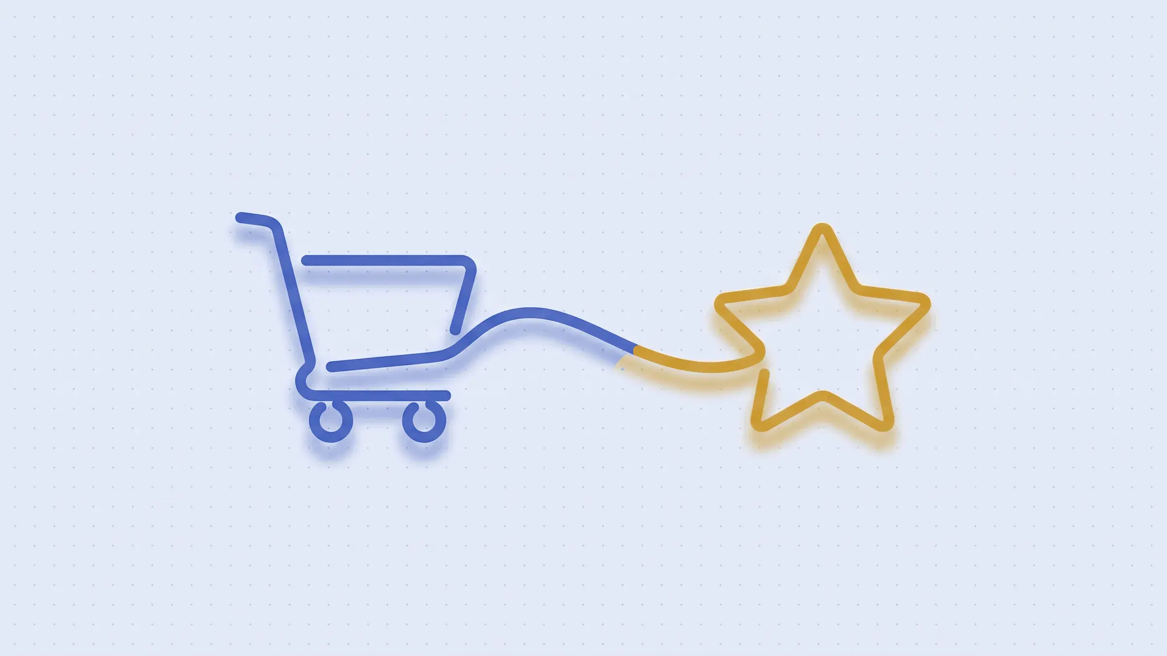 Neon line illustration: a shopping cart connected to a five-point star