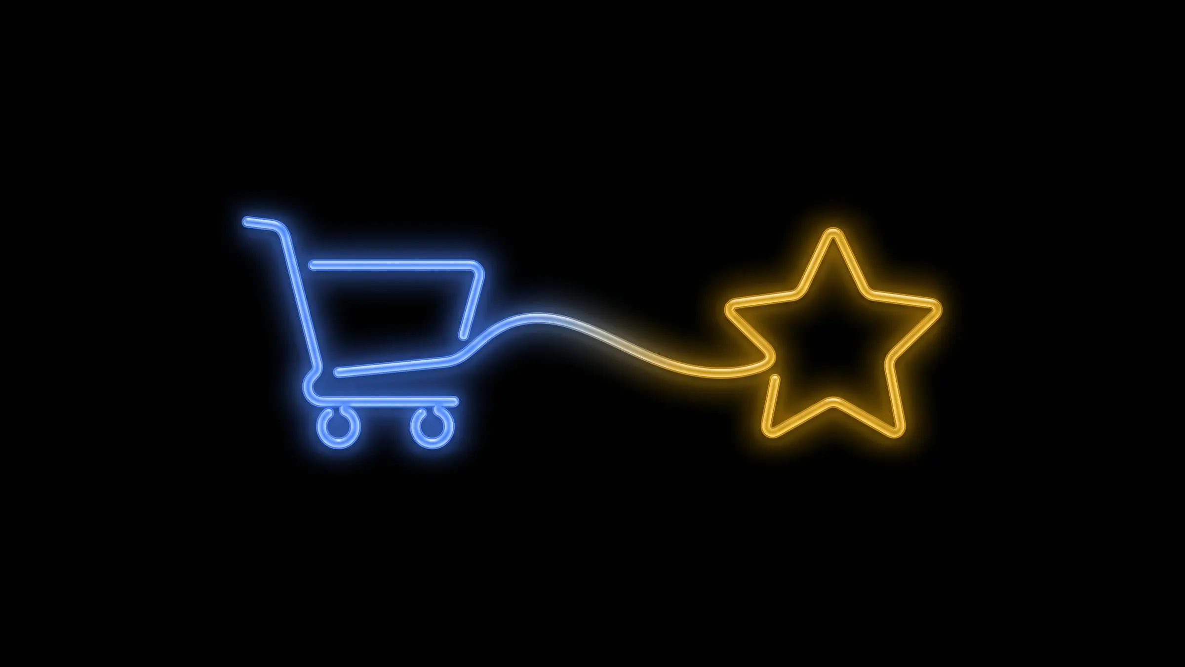 Neon line illustration: a shopping cart connected to a five-point star